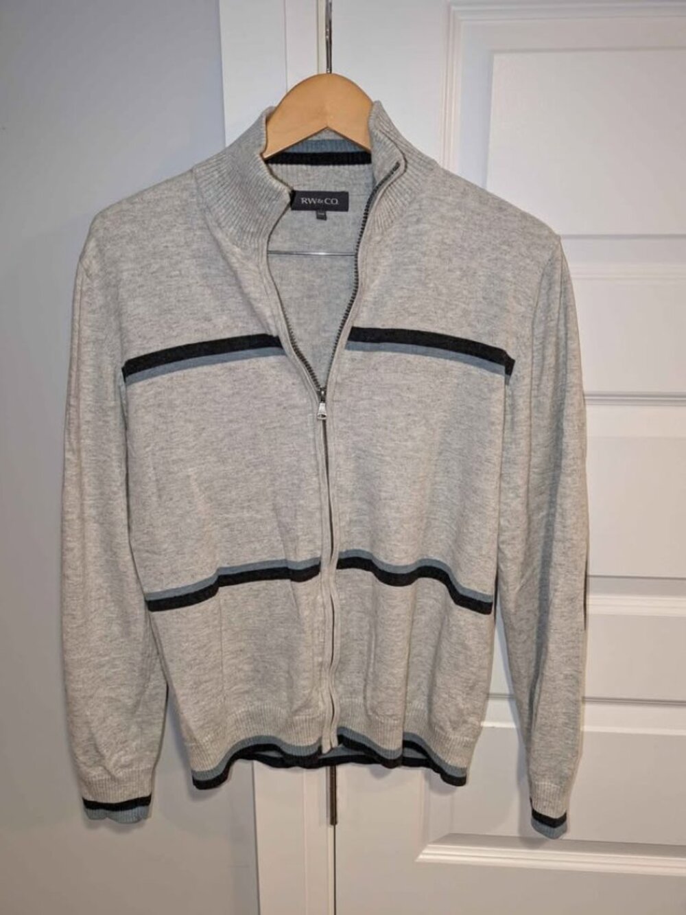 RW&CO. Men's Full-Zip Striped Mock-Neck Knit Cardigan Sweater - Medium